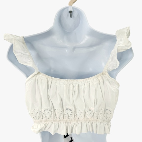REVOLVE LPA Ivory Eyelet Ruffle Embroidered Crop Top Size XXS - Picture 2 of 5